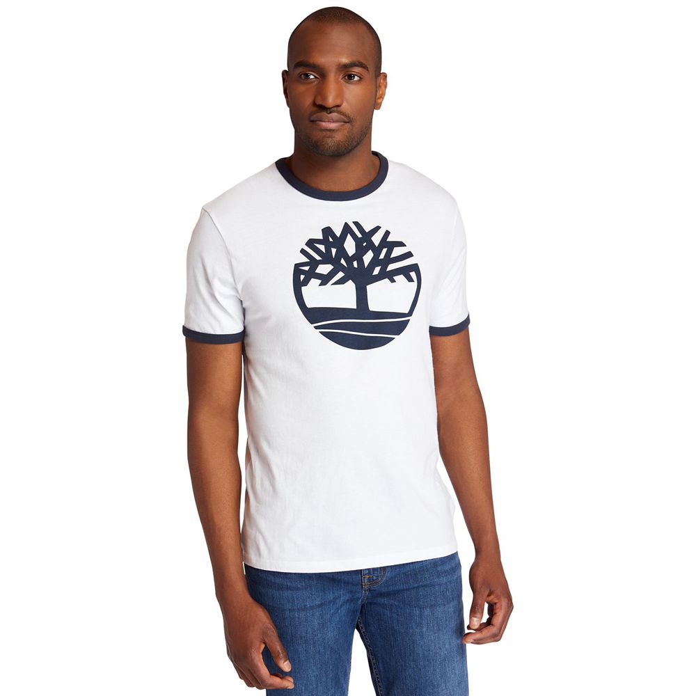 Camisetas Timberland Argentina Hombre - Tree Logo Ringer - Blancas - MCTVYQ-369